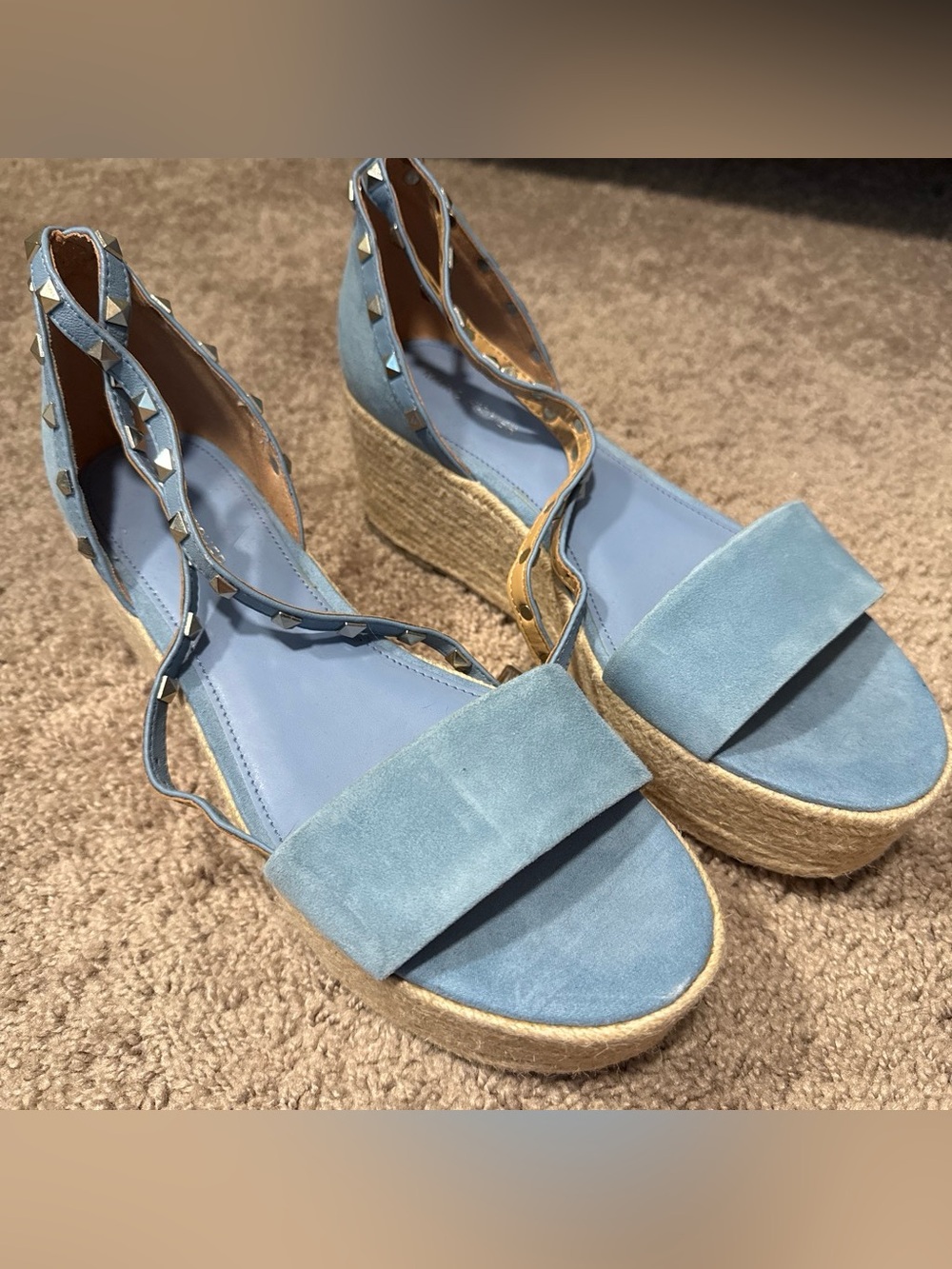 Marc Fisher Light Blue Suede Espadrille Wedge Sandals